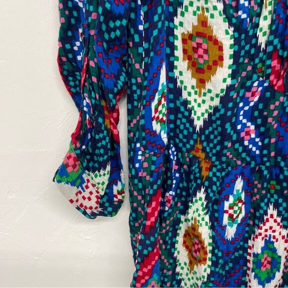 Maeve Anthropologie Blue Confetti Peplum Boho 3/4 Sleeve Blouse Womens 4 Fall - Picture 2 of 10